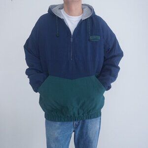 VTG '90S Gears For Sports Washburn U Nylon Quilt Lined Pullover Half Zip Jacket